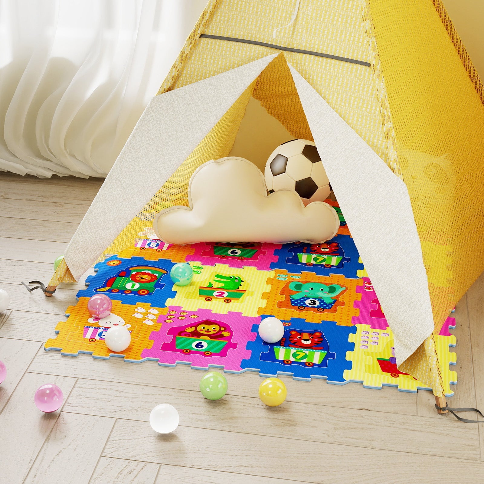 8-Piece Interlocking Baby Floor Puzzle Tiles with Educational Numbers
