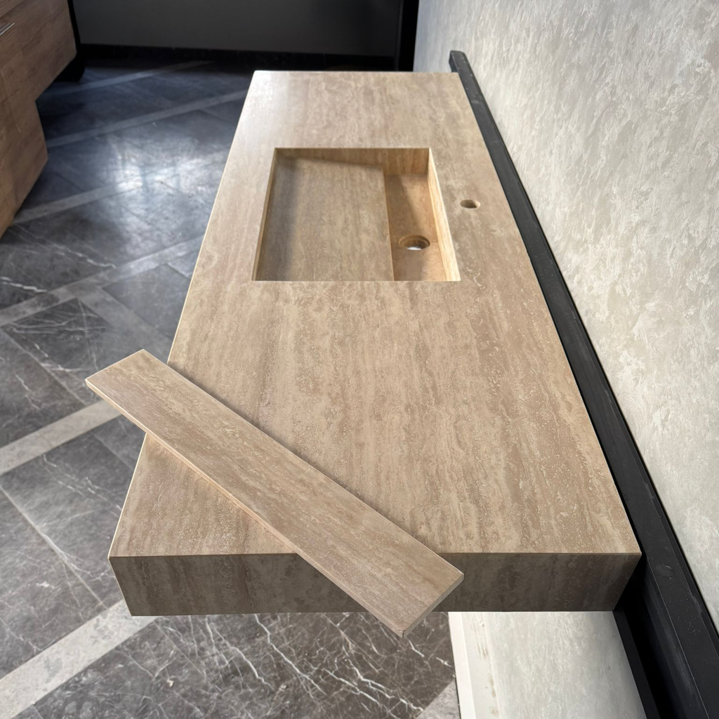 Vein Cut Travertine Natural Stone Bathroom Sink - Handmade Modern