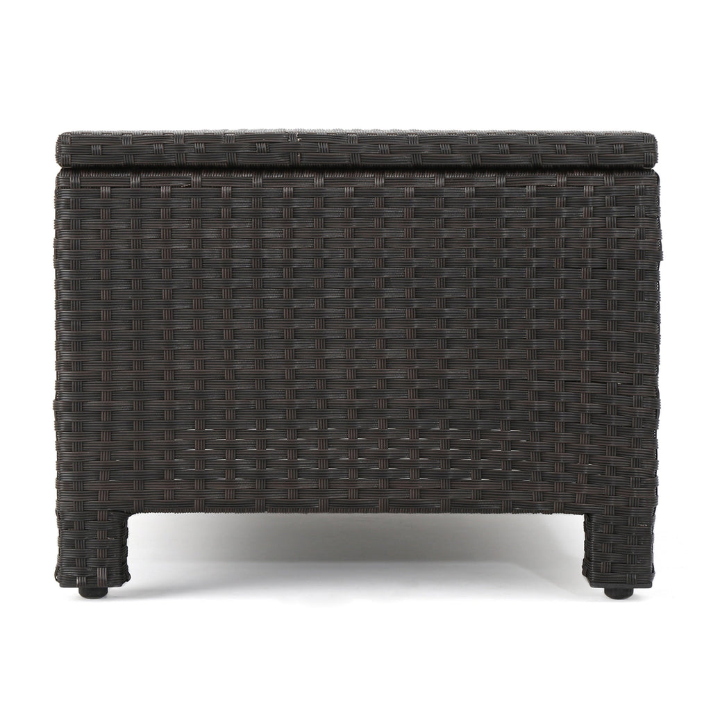 Outdoor Patio Set PE Rattan Dark Brown 4 Piece Loveseat Chairs Coffee Table