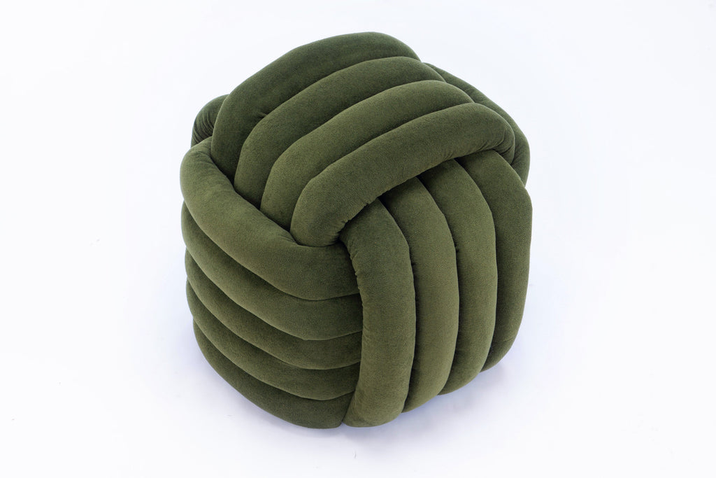 Chenille Knot Design Ottoman Makeup Stool Footstool, Green