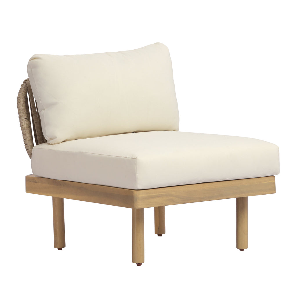 Outdoor Sectional Set Acacia Wood Rope Cream Beige Cushion 7 Piece Seats 6