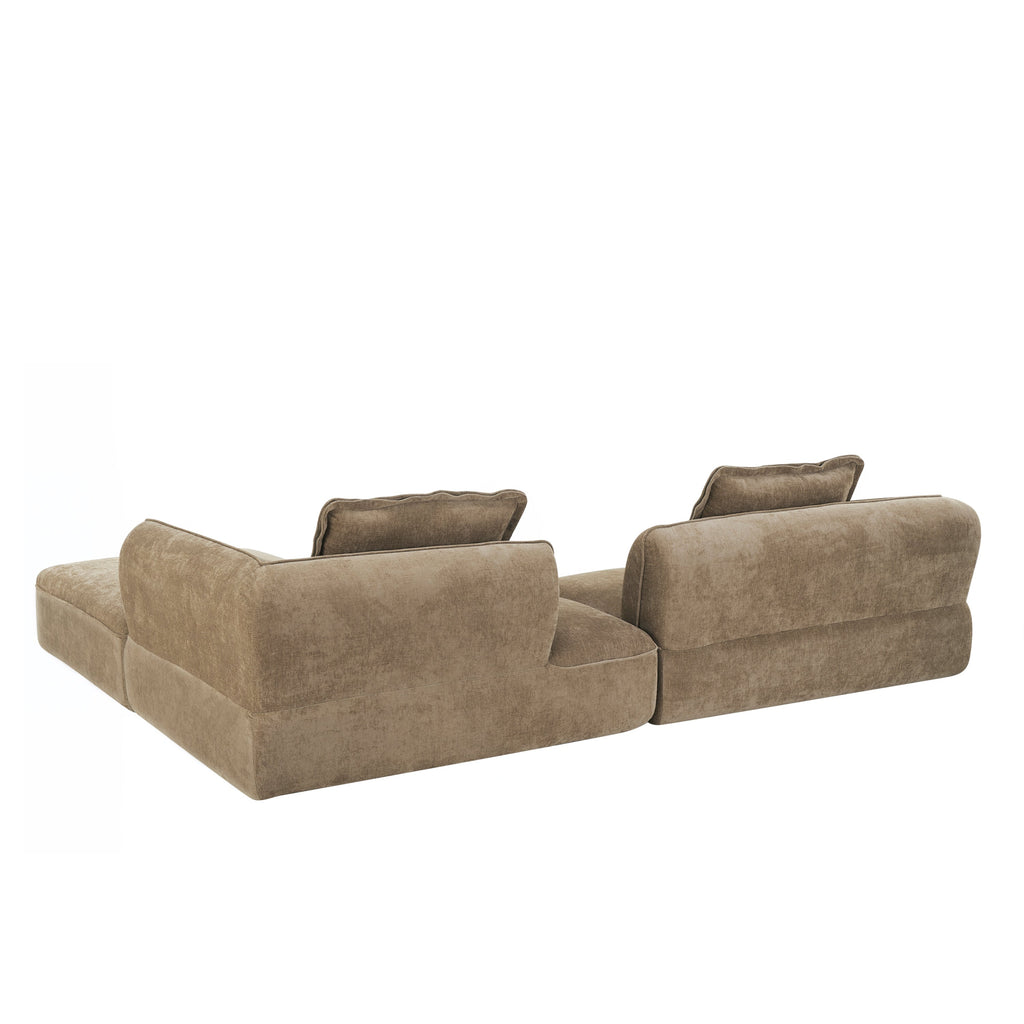 Sectional Sofa L-Shape Deep Seat Polyester Off-White 4 Seat 122 In