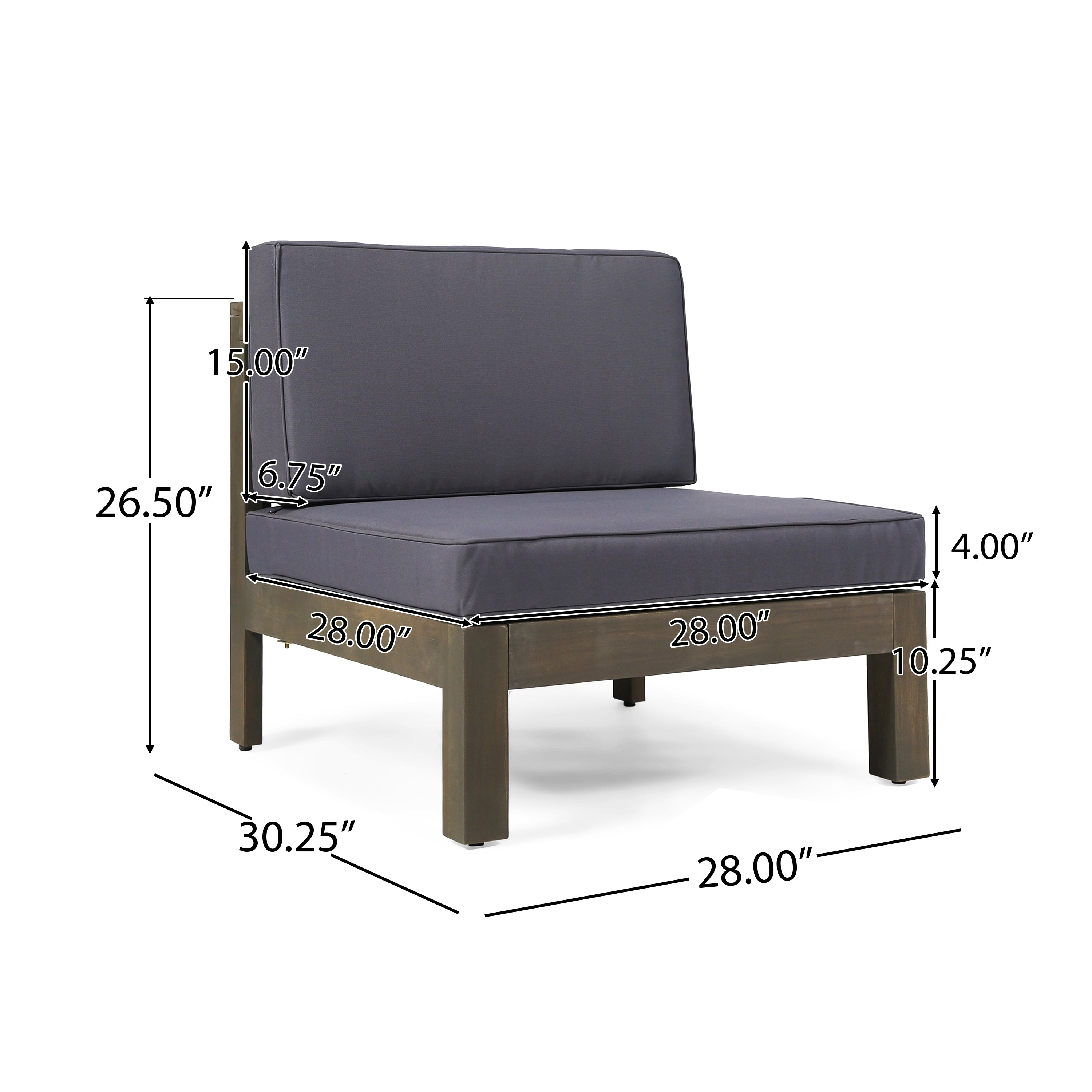 Contemporary 3-Piece Sofa Set with Water Resistant Cushions, Dark Grey, Acacia Wood Frame