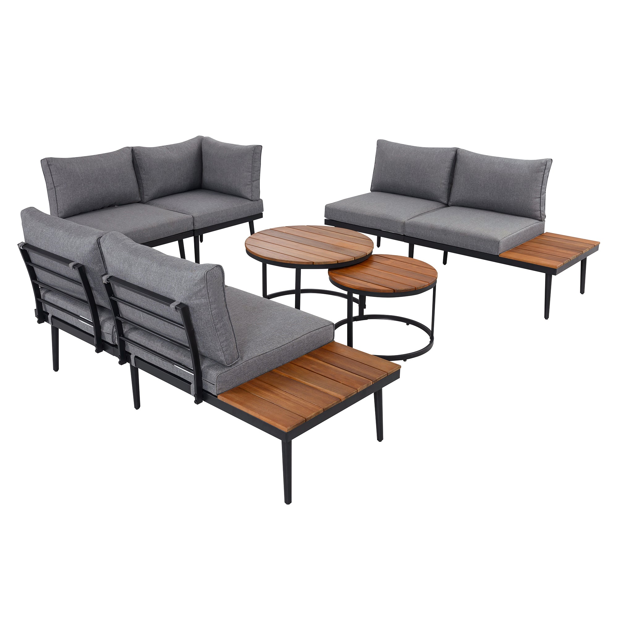 Outdoor Sectional Set Acacia Wood Steel Gray with Nesting Tables
