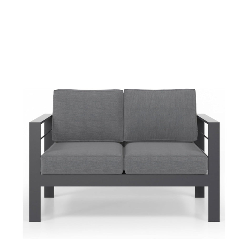 Outdoor Conversation Set 5 Seat Aluminum Gray Blue Cushion