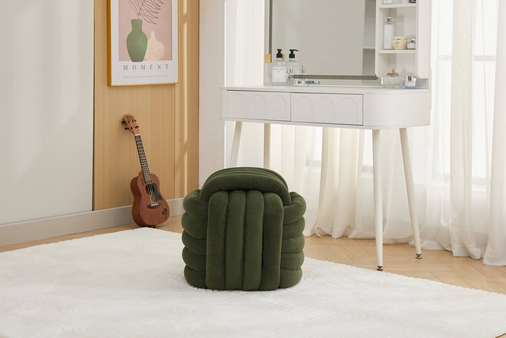 Chenille Knot Design Ottoman Makeup Stool Footstool, Green