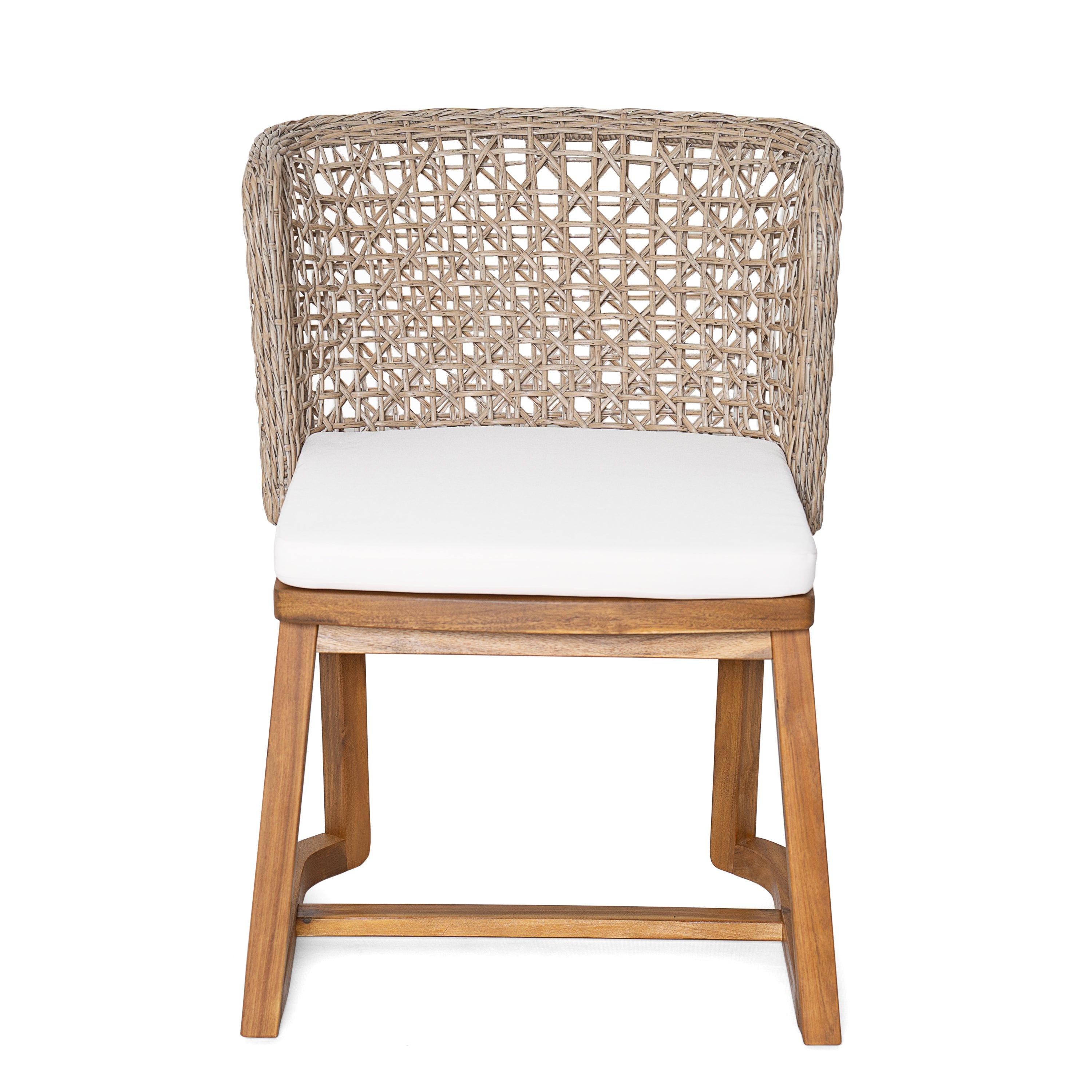 Outdoor Dining Set Acacia Wood Wicker Chair Teak Beige Cushion 7 Piece