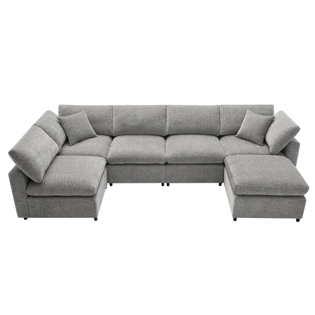 6-Seat U-Shape Modular Sofa with Ottoman, 130