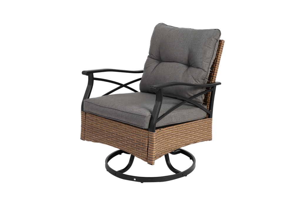 Outdoor Patio Set PE Rattan Steel Brown Swivel Rocker 3 Piece 350 LB