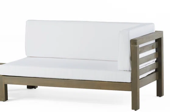 Outdoor Loveseat Set Acacia Wood White Cushion Right Corner Table