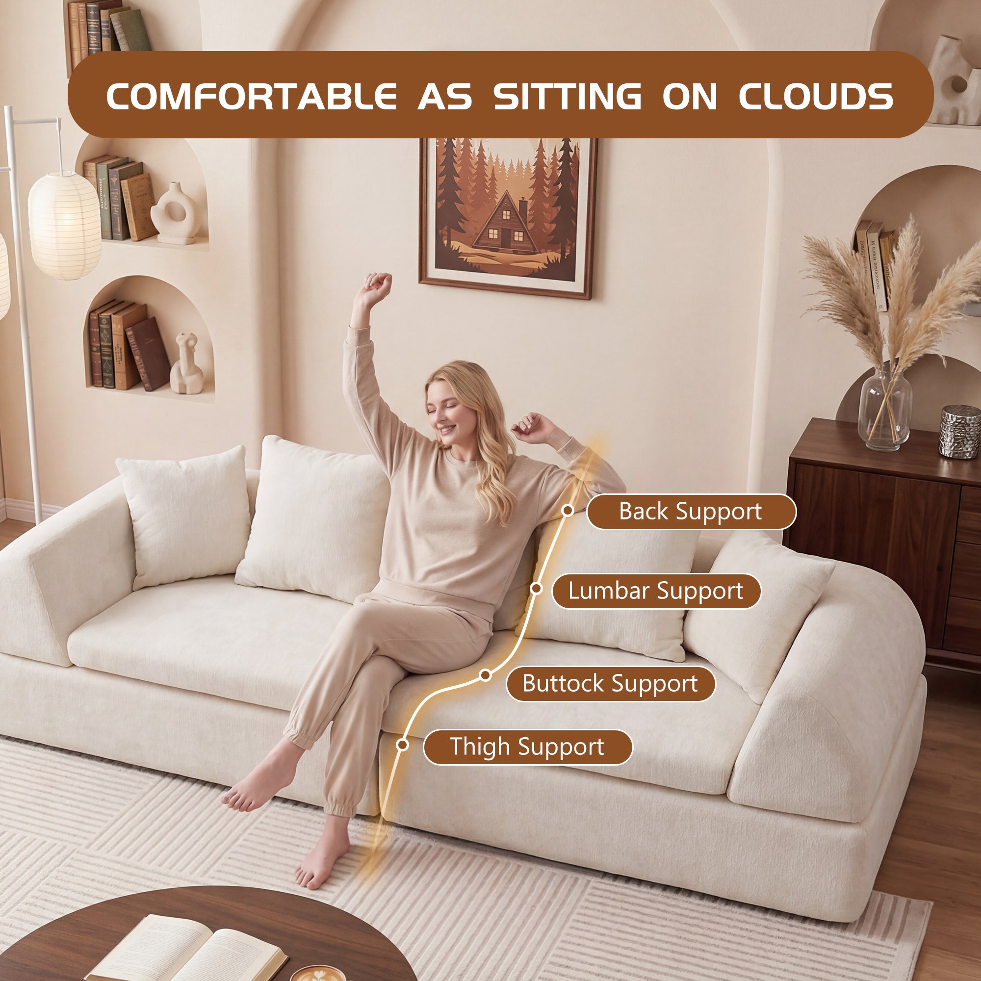 Sectional Sofa Cloud Modular White 4 Seat 104 In No Assembly Deep Seat