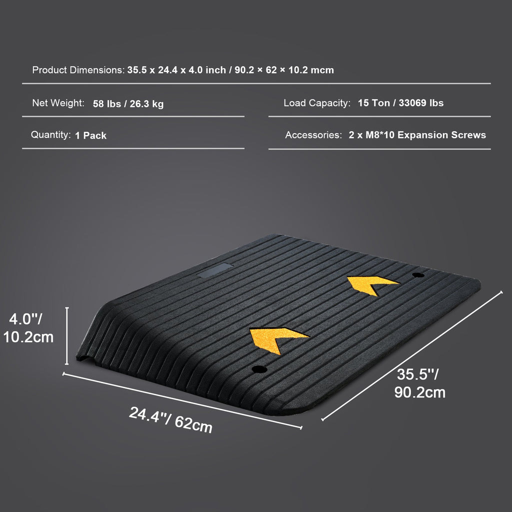 Threshold Ramp Rubber 4 In Non-Slip Beveled Edges Doorway 35.5x24.4 In