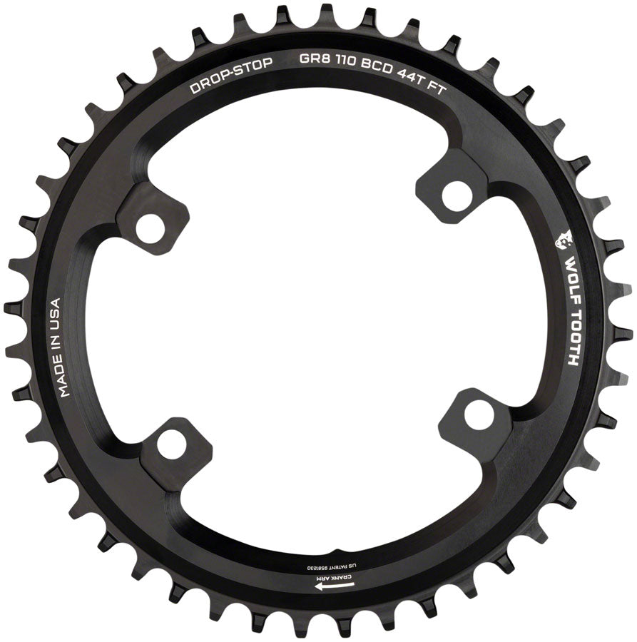 Wolf Tooth Shimano 110 Asymmetric BCD Chainring - 42t 110 Asymmetric BCD 4-Bolt Drop-Stop B For Shimano GRX Cranks BLK