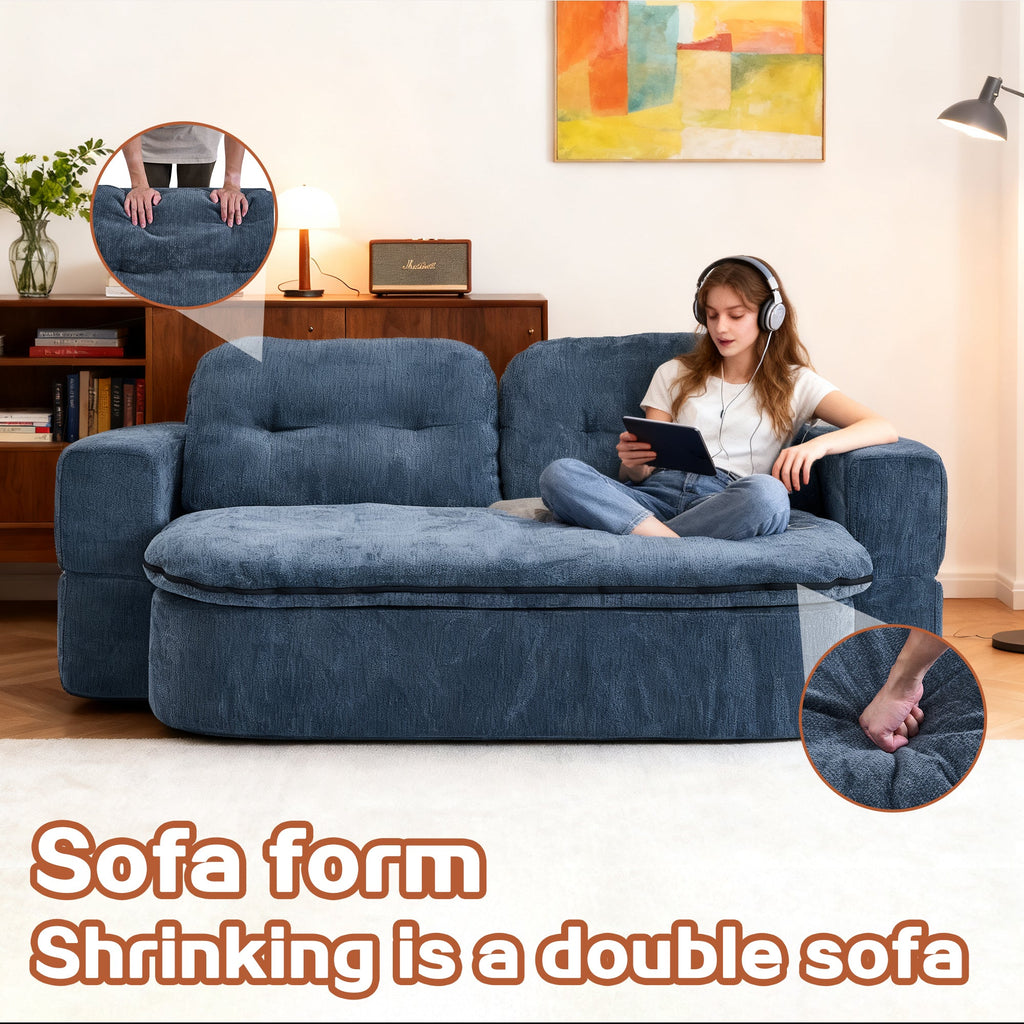 Sofa Bed Floor Modern Dark Blue Convertible Sleeper No Assembly 78.7 In