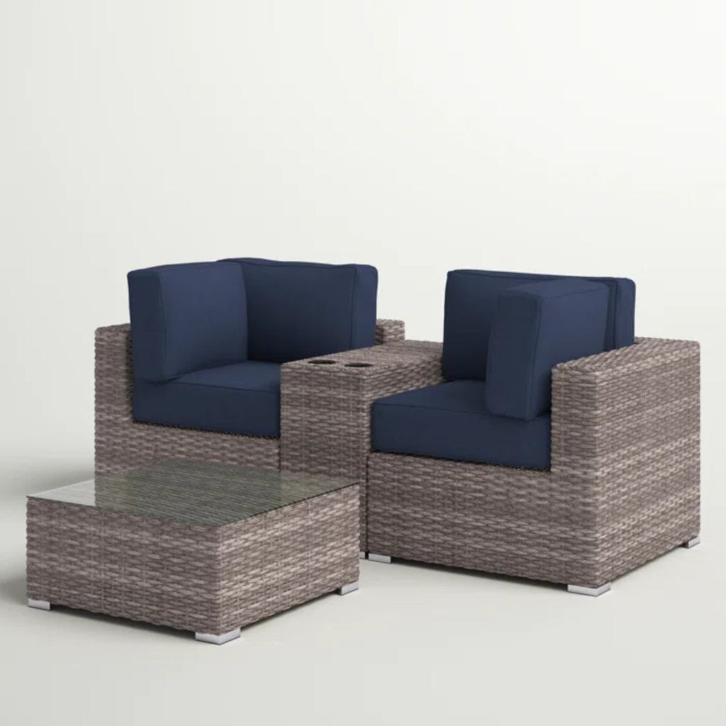 Outdoor Loveseat Set 2-Seat Wicker Gray Cupholder
