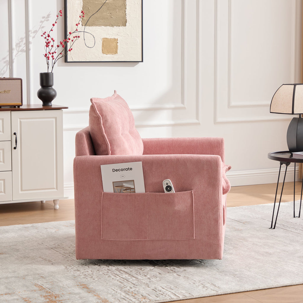 Accent Chair Swivel Barrel Chenille Pink Memory Foam