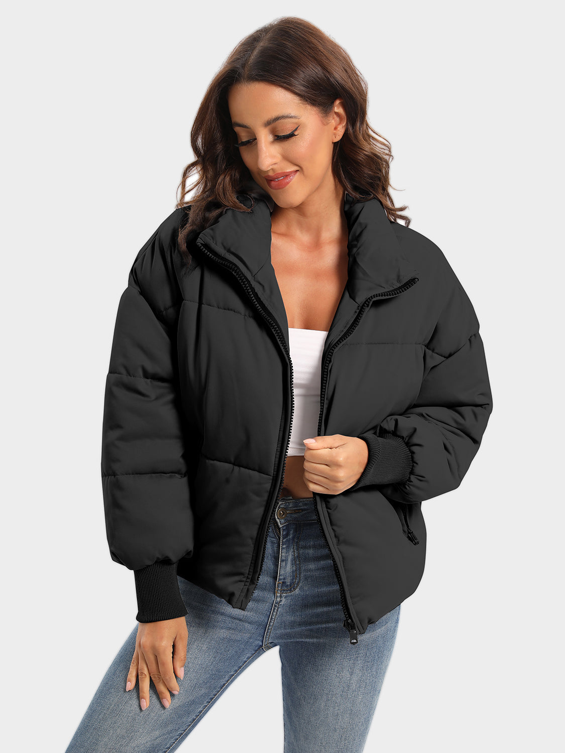 Zip Up Turtleneck Long Sleeve Puffer Jacket