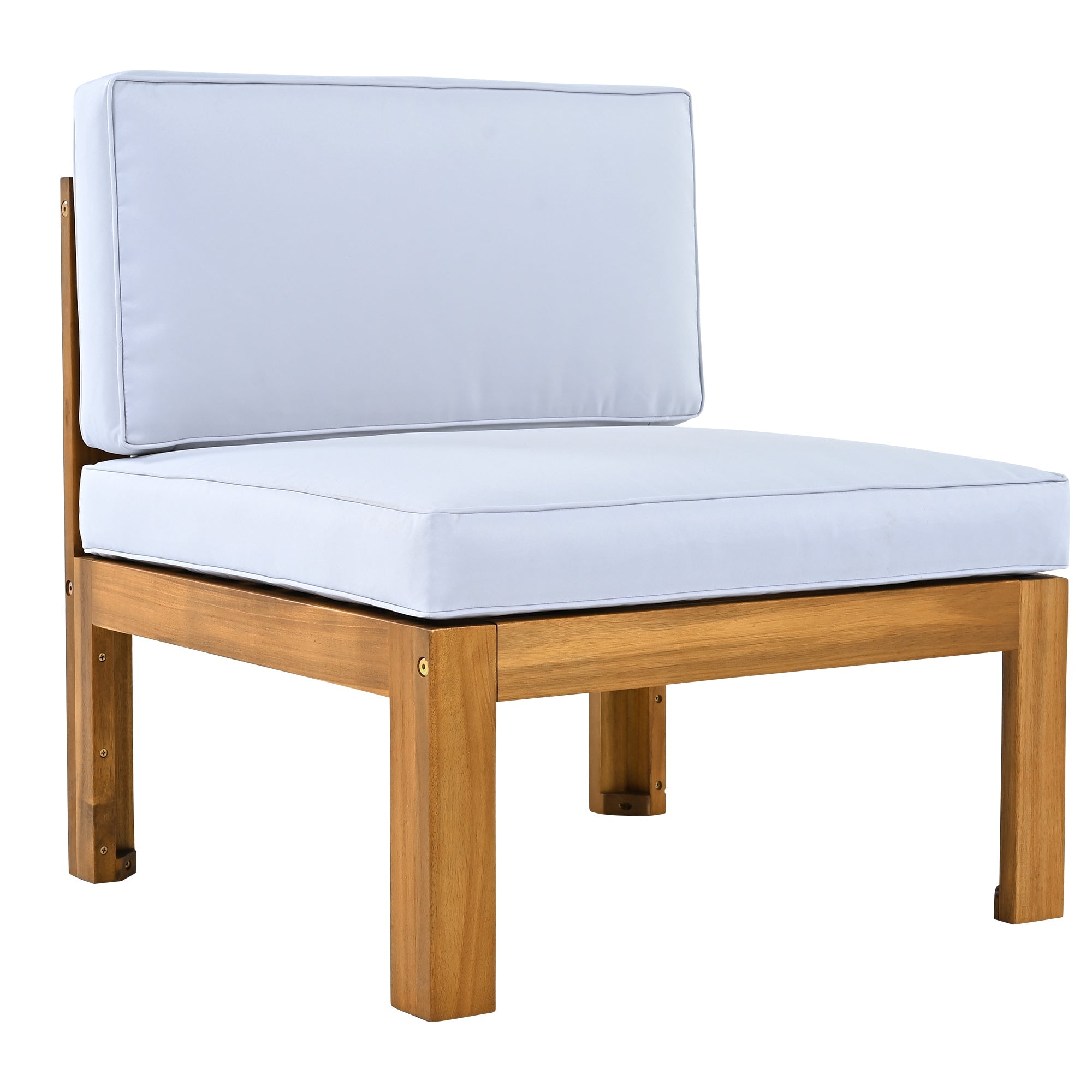 Outdoor Patio Sectional Set Acacia Wood Gray Cushions 5 Piece X-Back