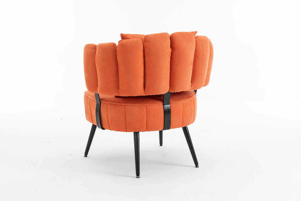 Accent Chair Barrel Armless Chenille Orange Pocket Coil Curved Arms 300 LB