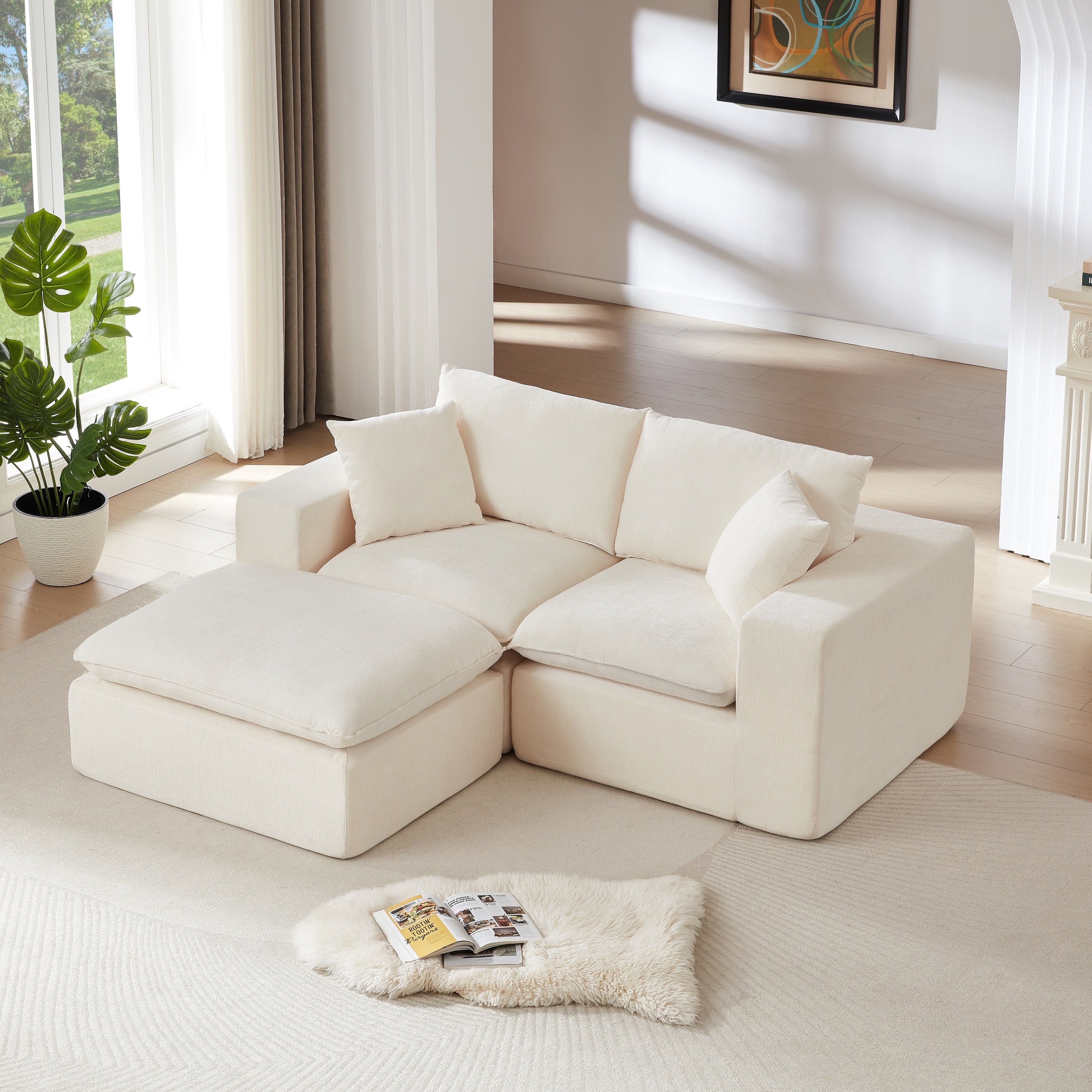 Sofa Cloud Modular Chenille White 2 Seat 79 In Sponge Particle Fill