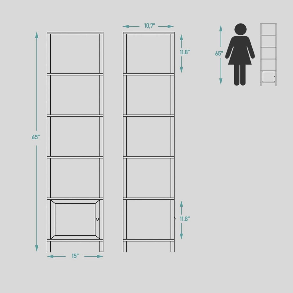 White 6-Tier Narrow Bookshelf With Door For Small Space