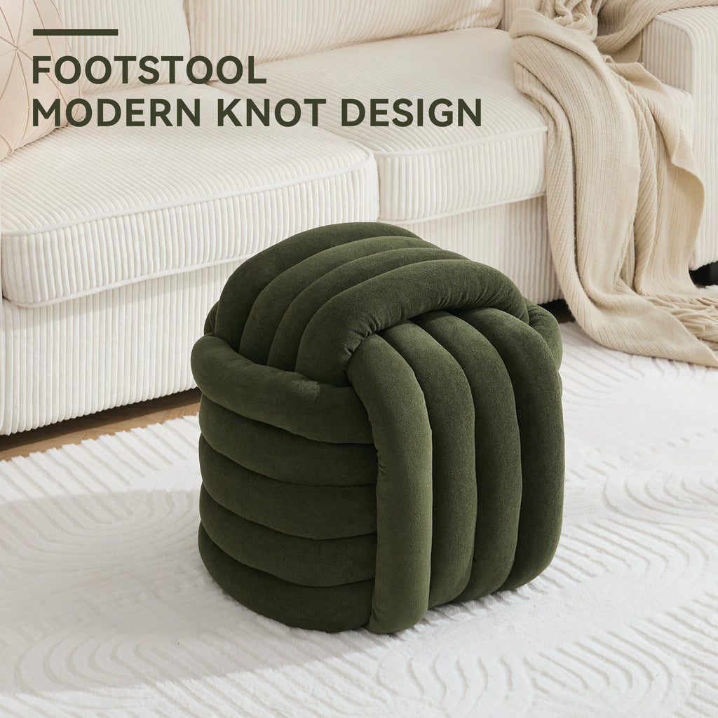 Chenille Knot Design Ottoman Makeup Stool Footstool, Green