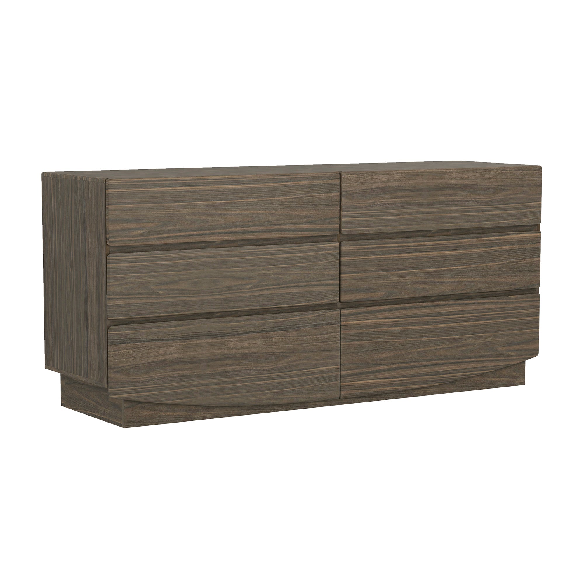 Dresser Minimalist 6-Drawer Walnut MDF Handleless Wood Grain 72x20 In