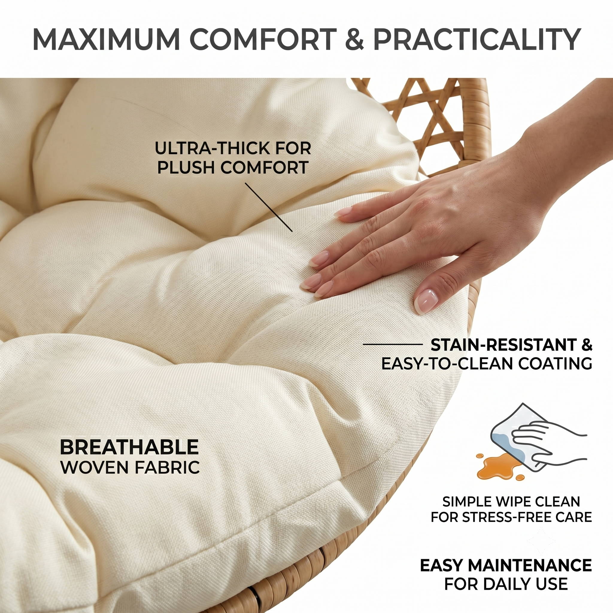 Foldable Hanging Egg Chair with Stand and Cushion