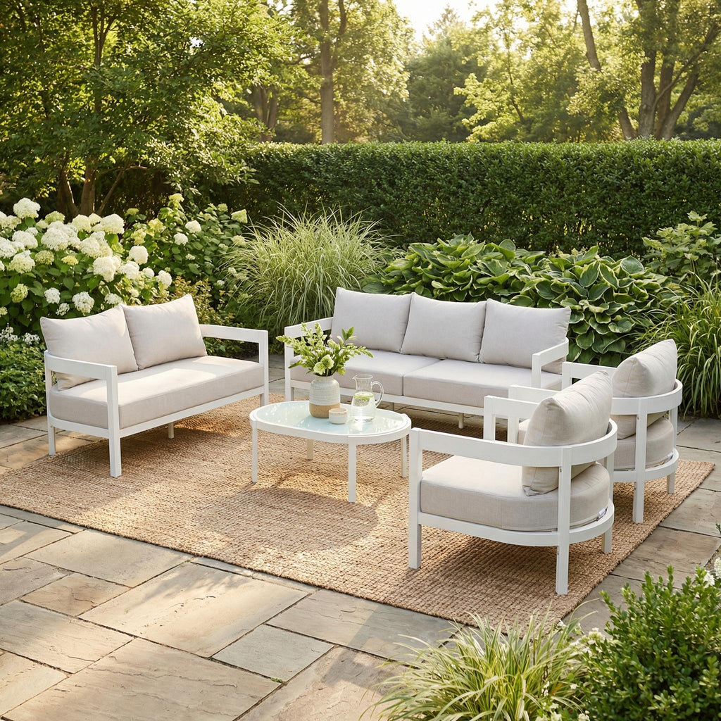 Outdoor Conversation Set Aluminum White Curved 5 Piece Seats 7