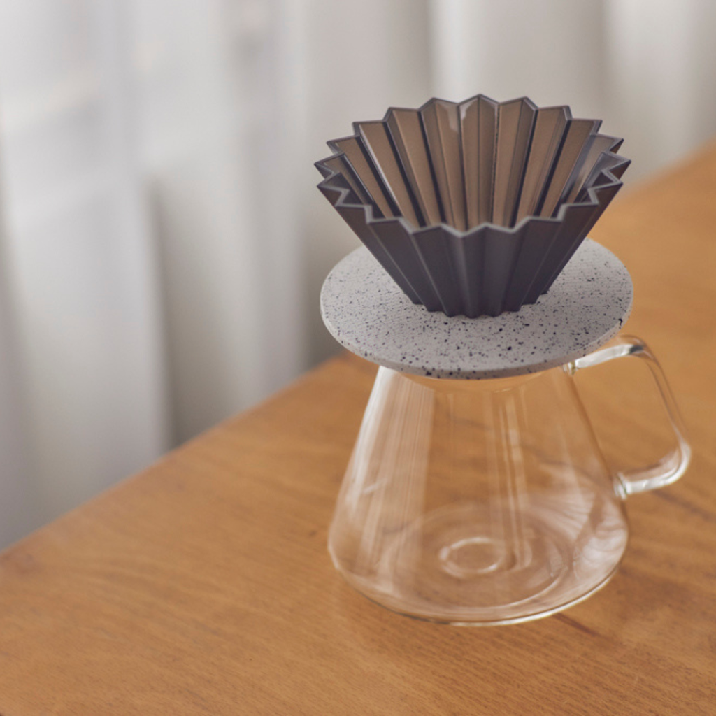 ORIGAMI - Coffee Dripper Holder - Grain Pattern - White with Black