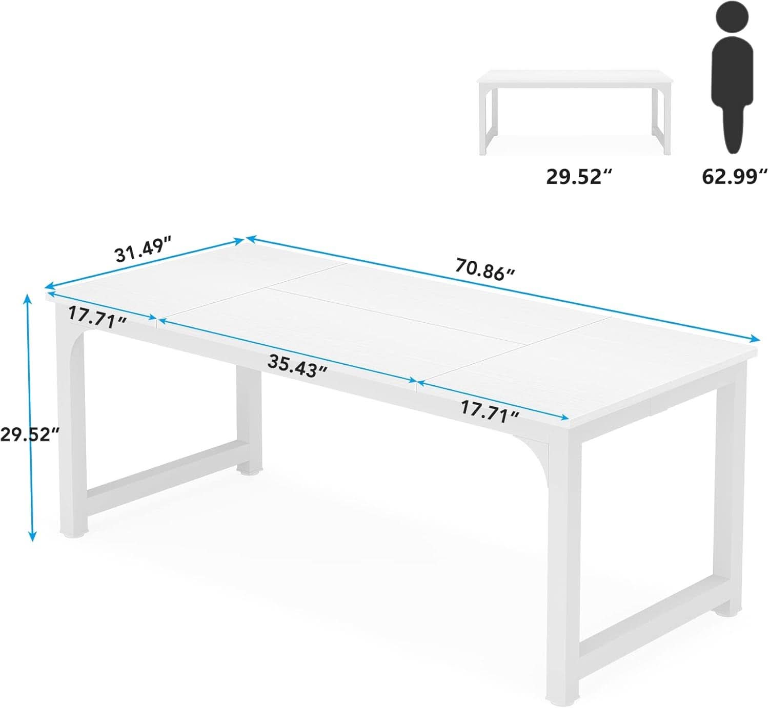 70 Inch White Executive Desk For Home Office Workspace