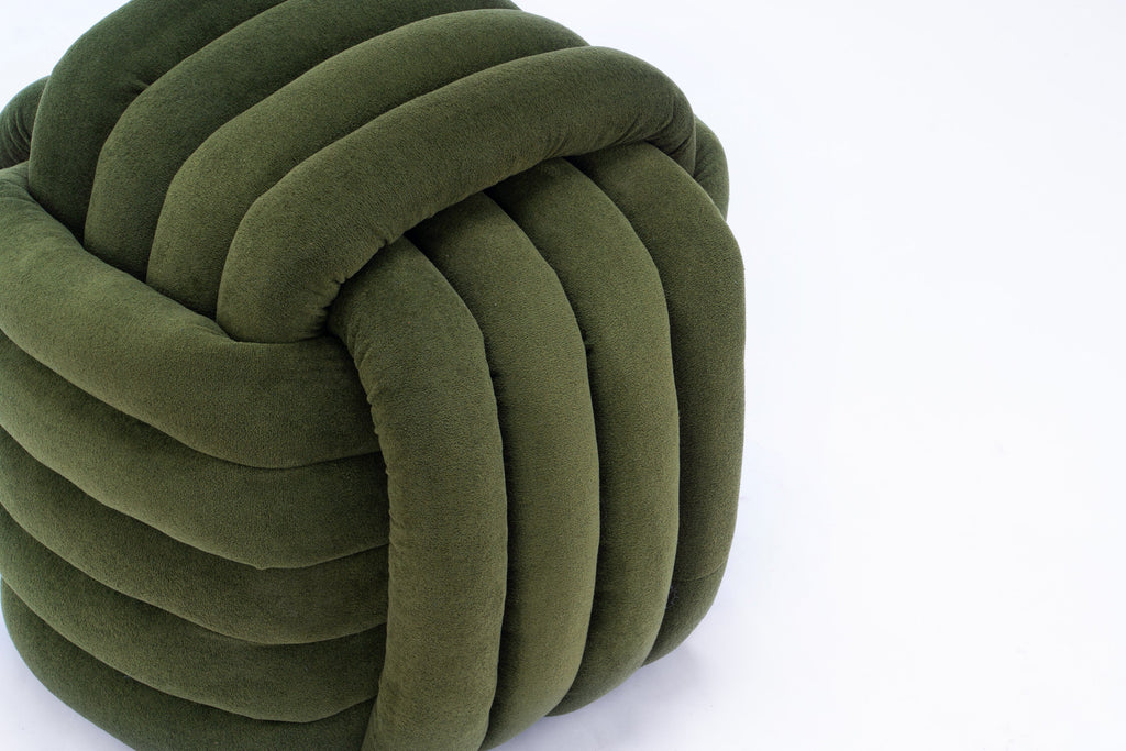 Chenille Knot Design Ottoman Makeup Stool Footstool, Green