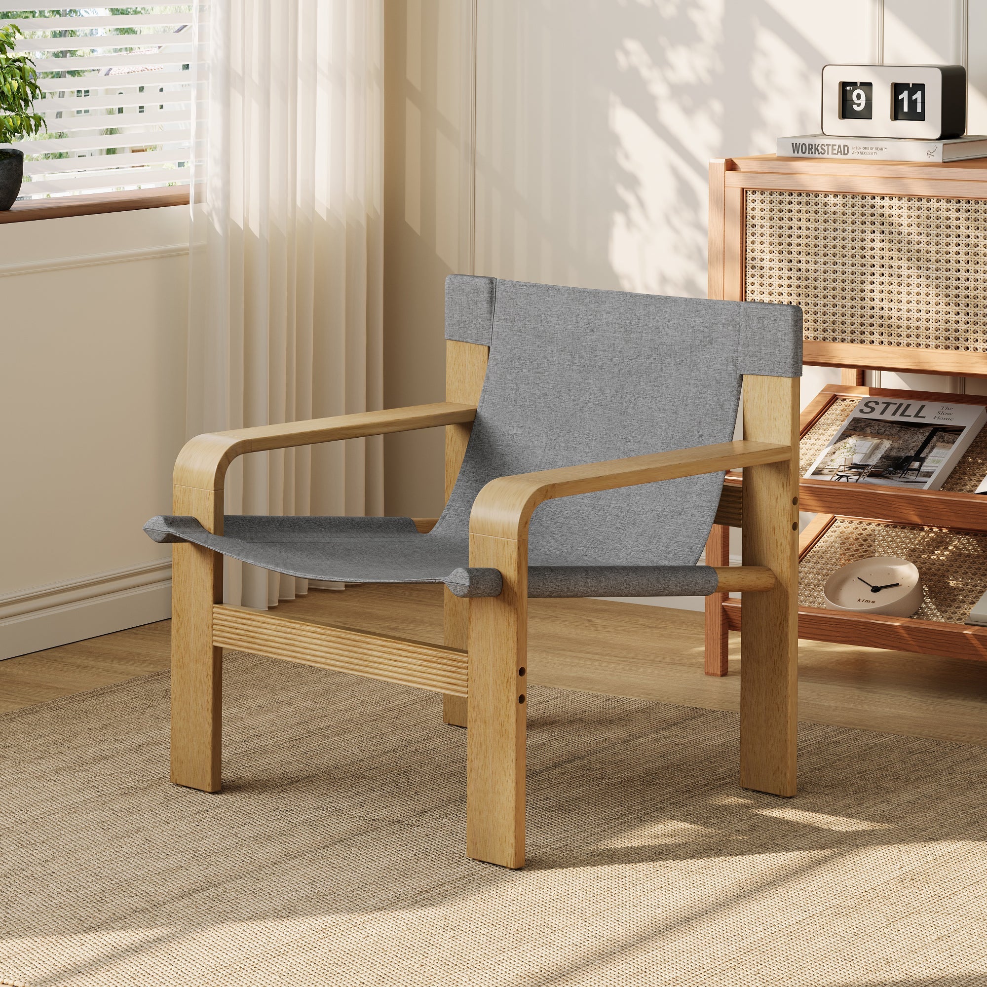Mid-Century Accent Chair Dark Gray Linen 30x25x30
