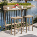 Outdoor Balcony Bar Set Acacia Wood Gray 3 Piece Table 2 Stools Seats 2