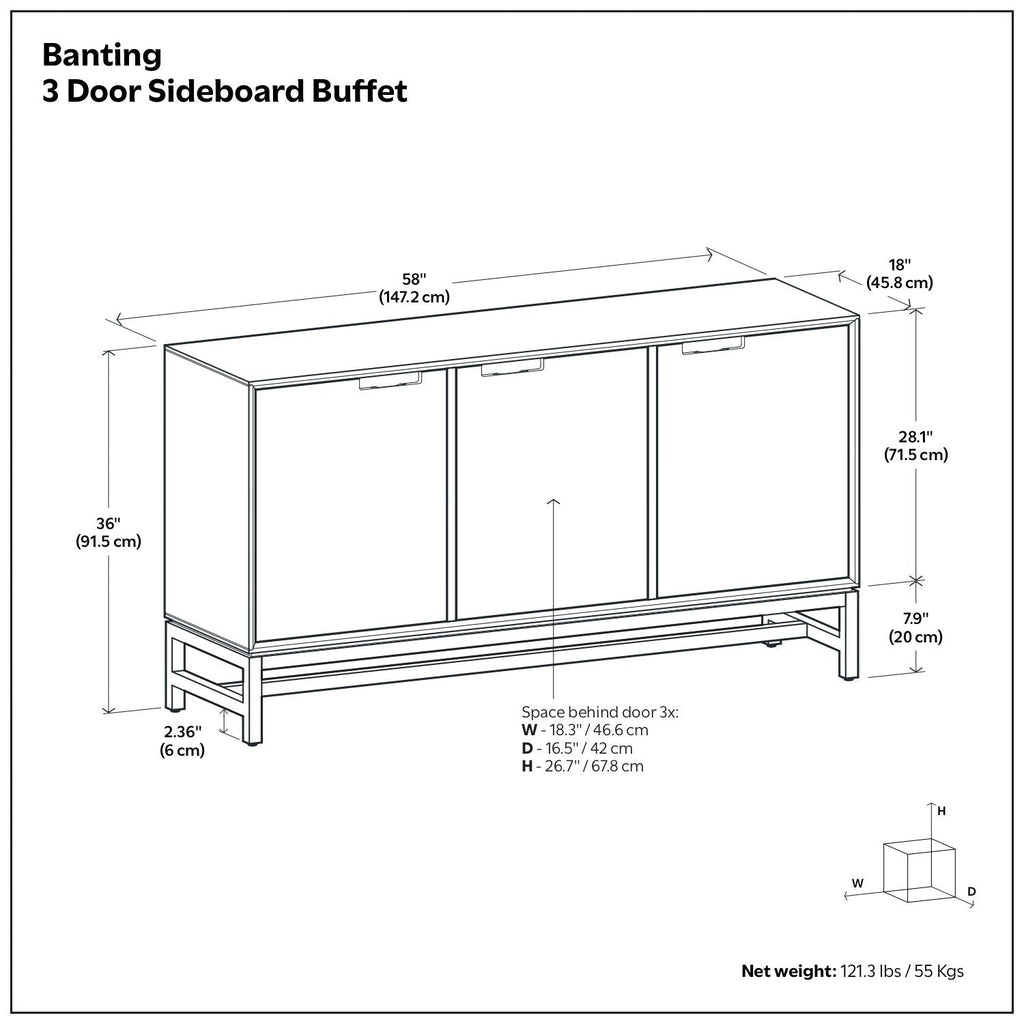 Banting - 3 Door Sideboard Buffet With Adjustable Shelves - Natural Walnut