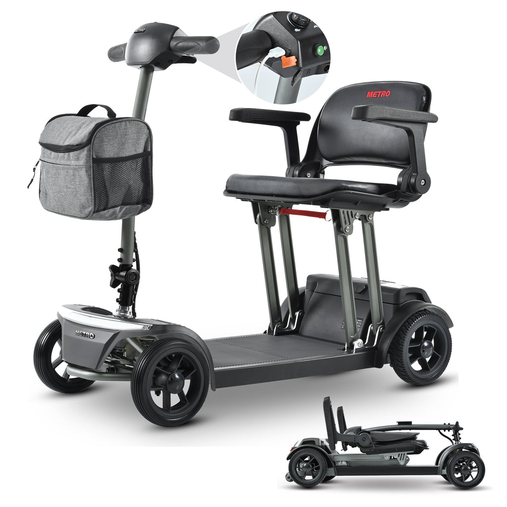 Mobility Scooter Folding Gray Metal Travel Compact Easy Store Transport