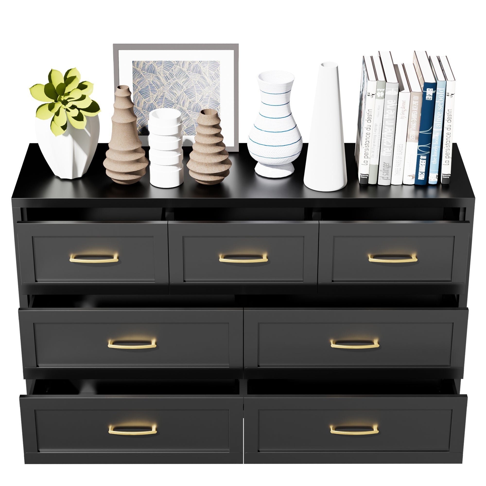 Dresser Low-Profile 7-Drawer Black Steel Smooth Glide 47.3x15.8x30.8 In