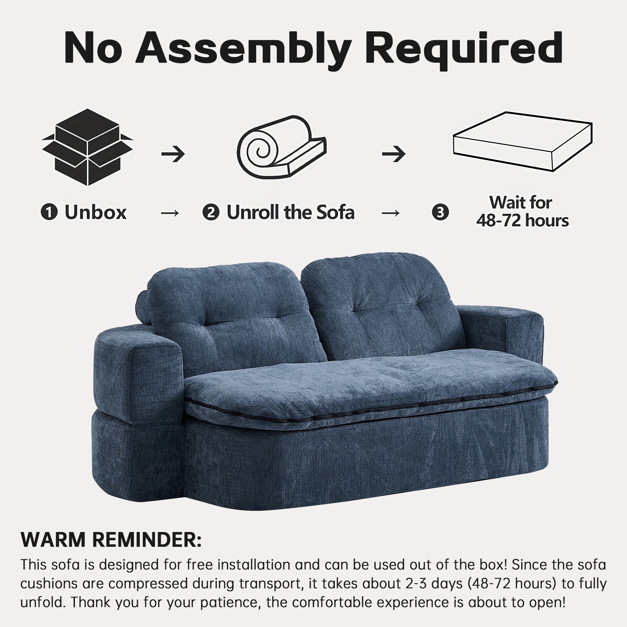Sofa Bed Floor Modern Dark Blue Convertible Sleeper No Assembly 78.7 In