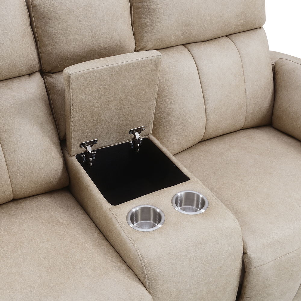 Elison - Motion Loveseat With Console - Dark Beige Polish Microfiber