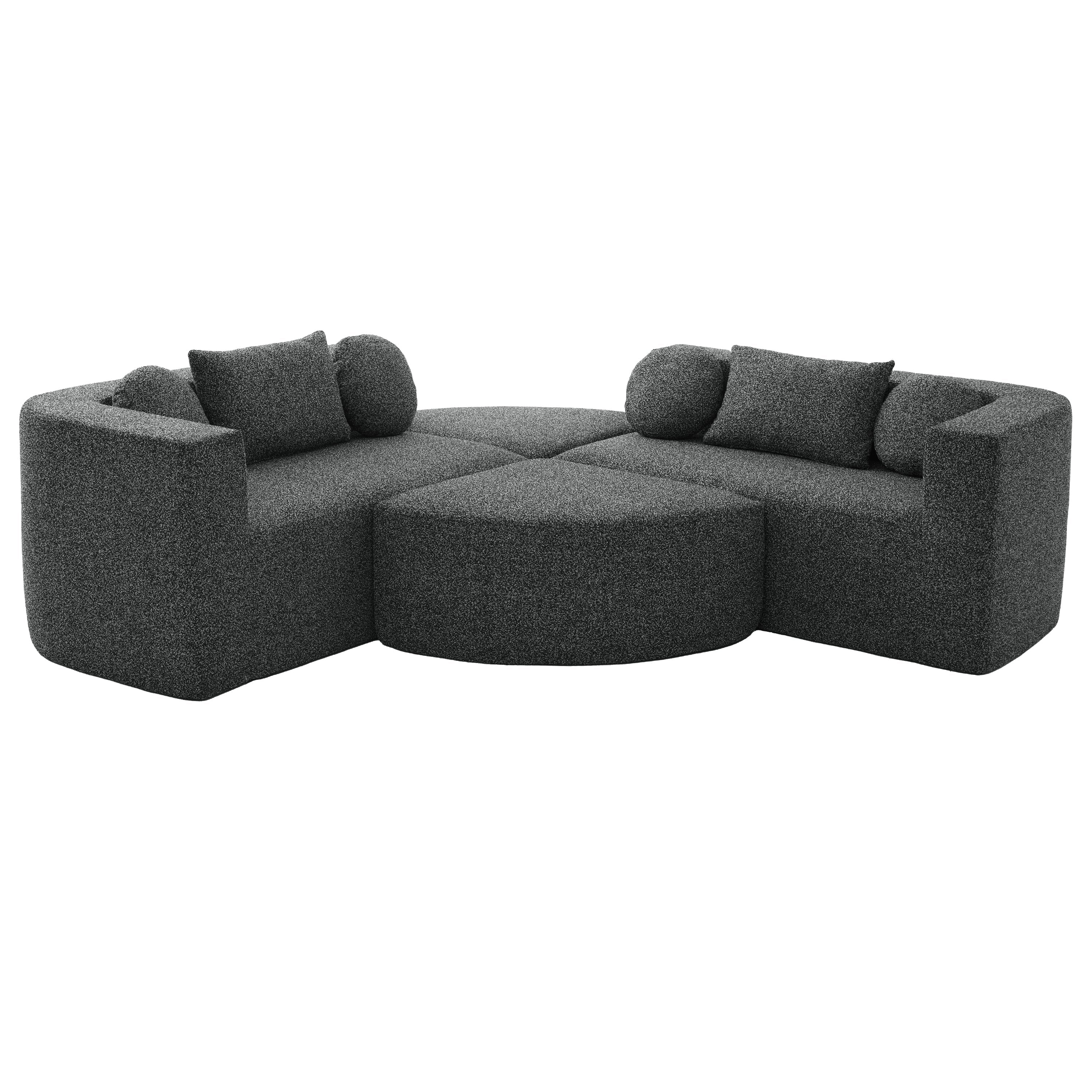 Sectional Sofa U-Shape Modular Boucle Black 6-Seat Deep Seating 114.9x64.5 In