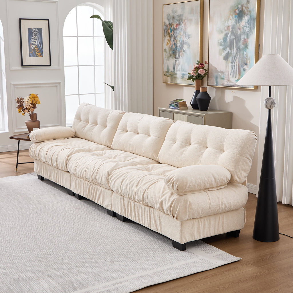 Sectional Sofa Cloud Modular Flannelette Beige 3 Seat 123 In 5 Pillows