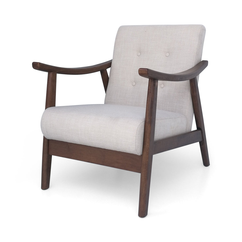 Accent Chair Mid-Century Tufted Beige Rubberwood Bent Arms 25x32x32 In