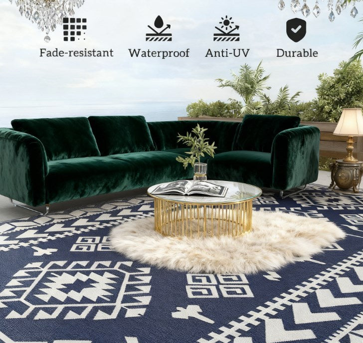 Outdoor Rug Reversible Polypropylene Blue White 9x18ft Portable