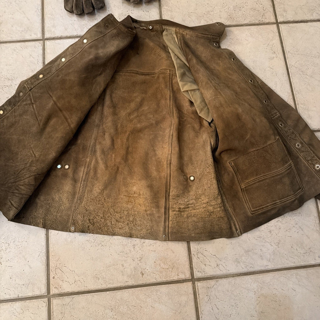 Leather Welding Jacket Coat w/ Gloves Lot Heavy Duty