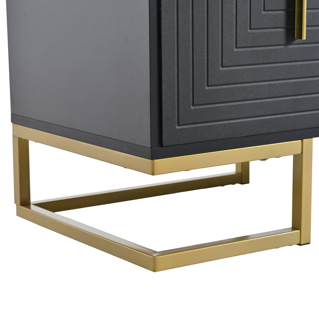 TV Stand Modern Black Gold Geometric Door MDF Adjustable Shelves Fits 80 In