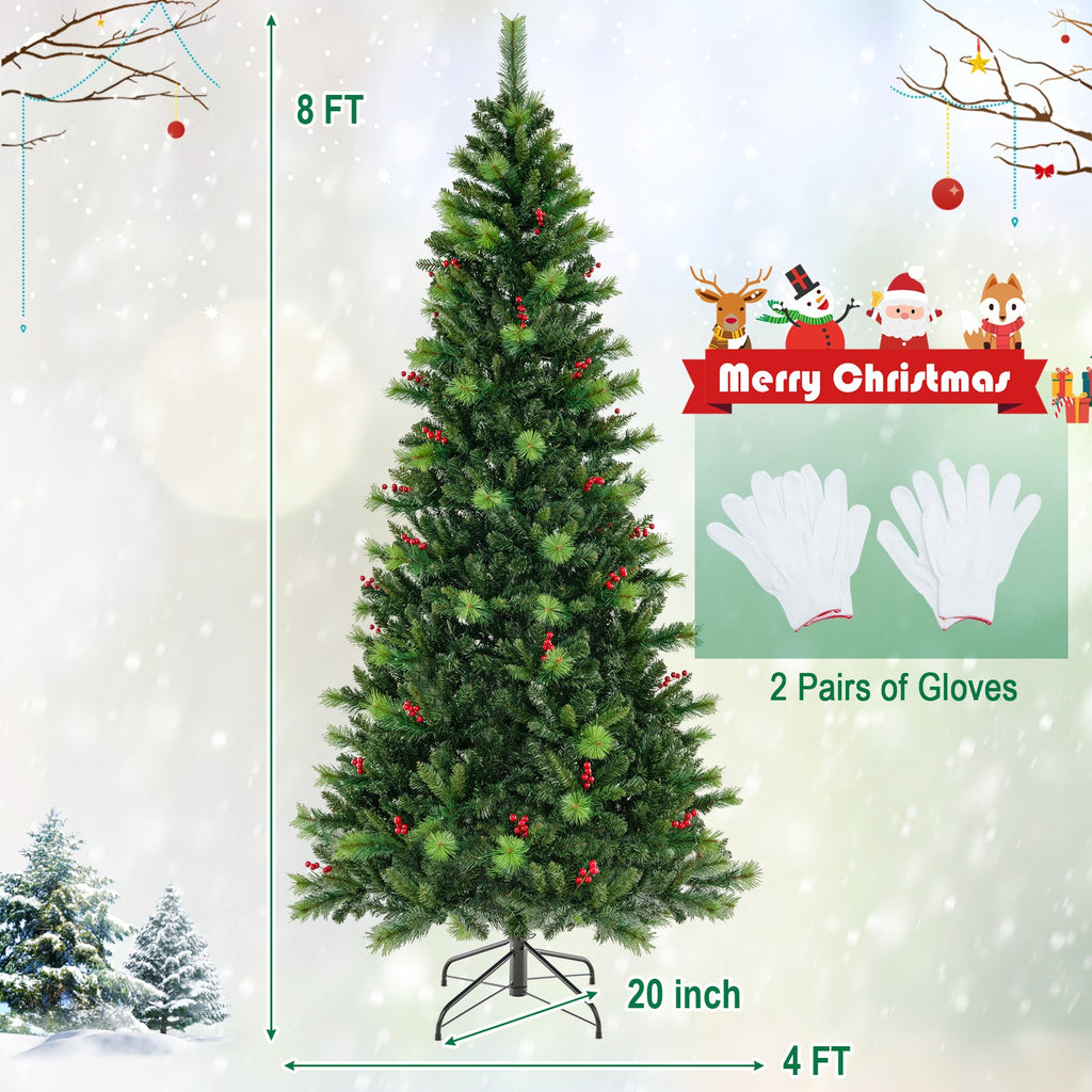 6/7/8 Feet Pre-Lit Artificial Christmas Tree with 300/400/500 LED Lights
