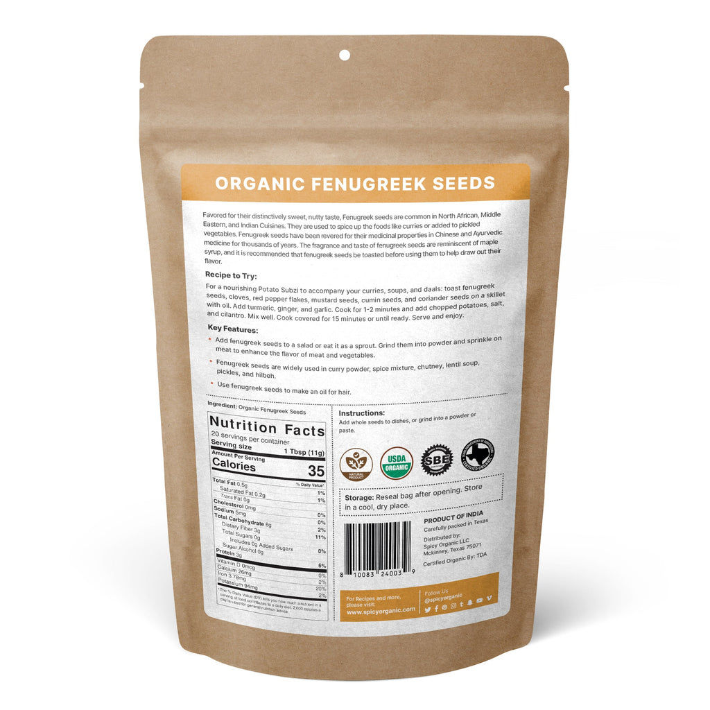 Organic Fenugreek Seeds (Whole Methi) – For Tempering, Pickling & Sprouting | USDA Certified Organic
