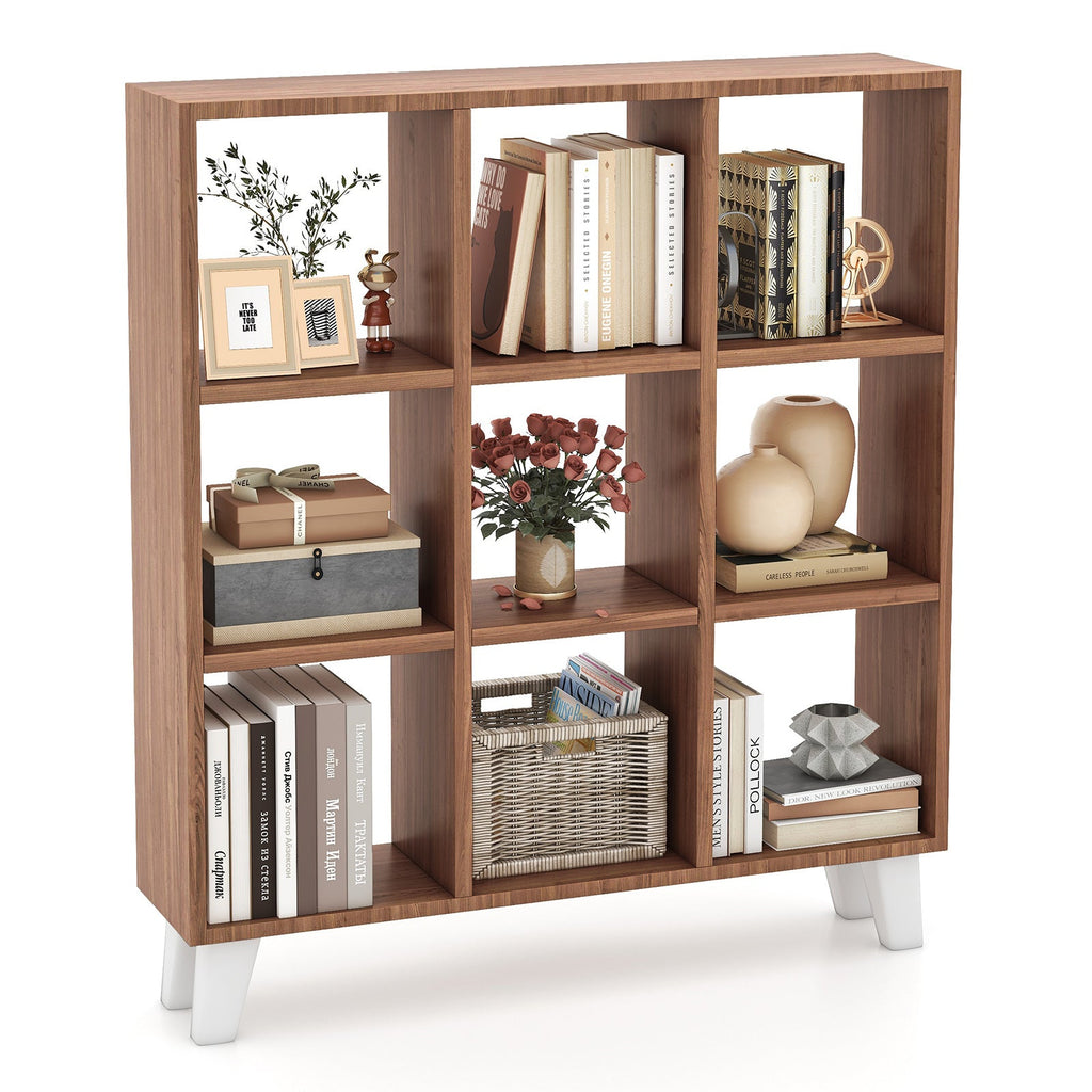 9-Cube Bookcase with 6 Removable Shelves and Raised Support Feet