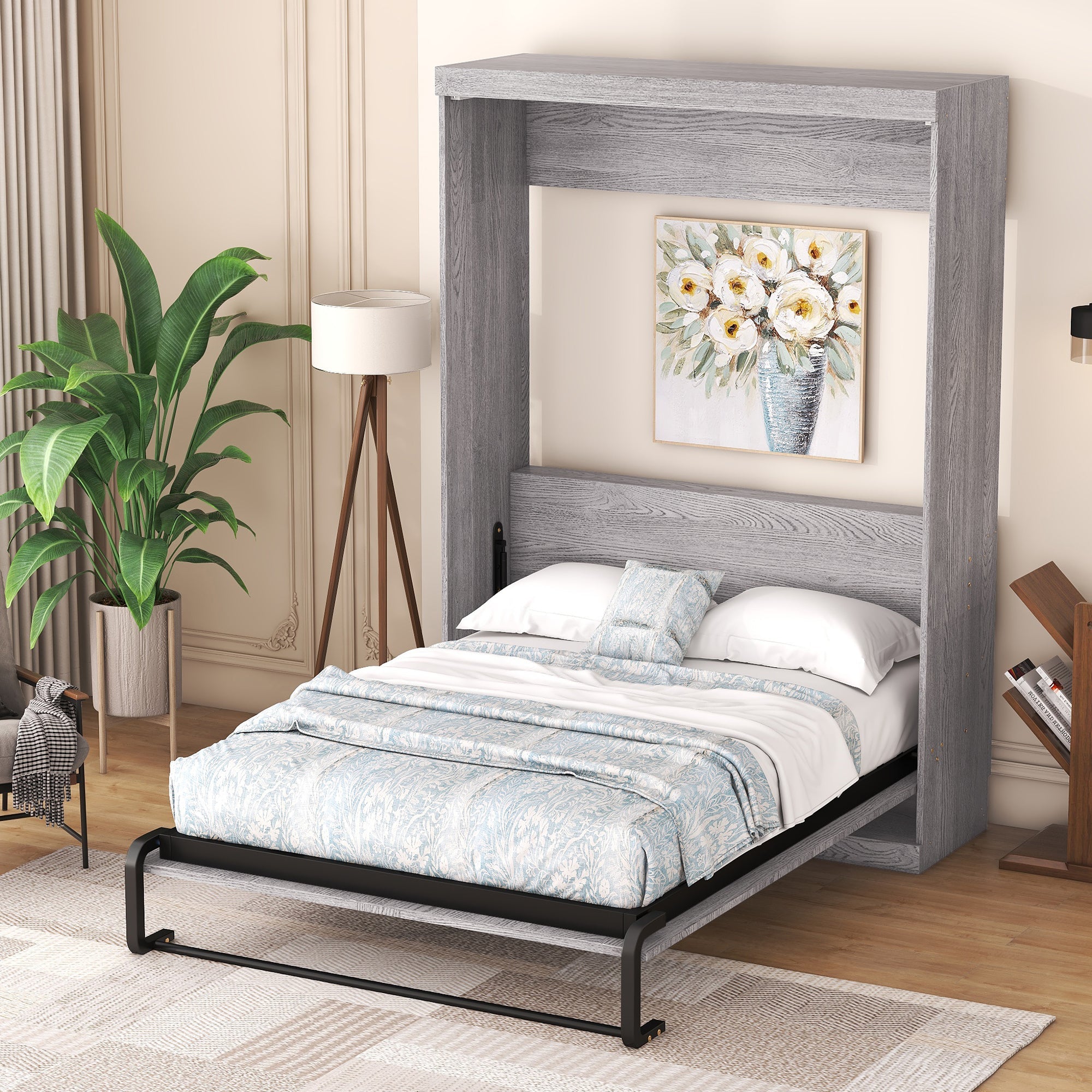 Full Size Murphy Bed, can be Folded into a Cabinet Gray