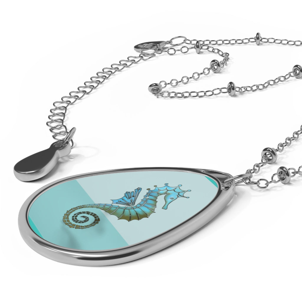 Seahorse Beach Oval Necklace – Ocean-Inspired Pendant Jewelry
